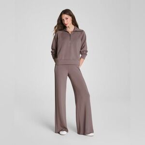 SPANX® AirEssentials Half Zip (S) and Wide Leg Pant (M) in Smoke